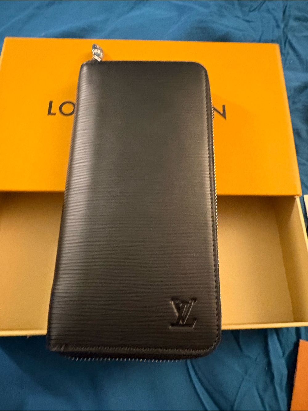 LV Black Epi Leather Zip Wallet